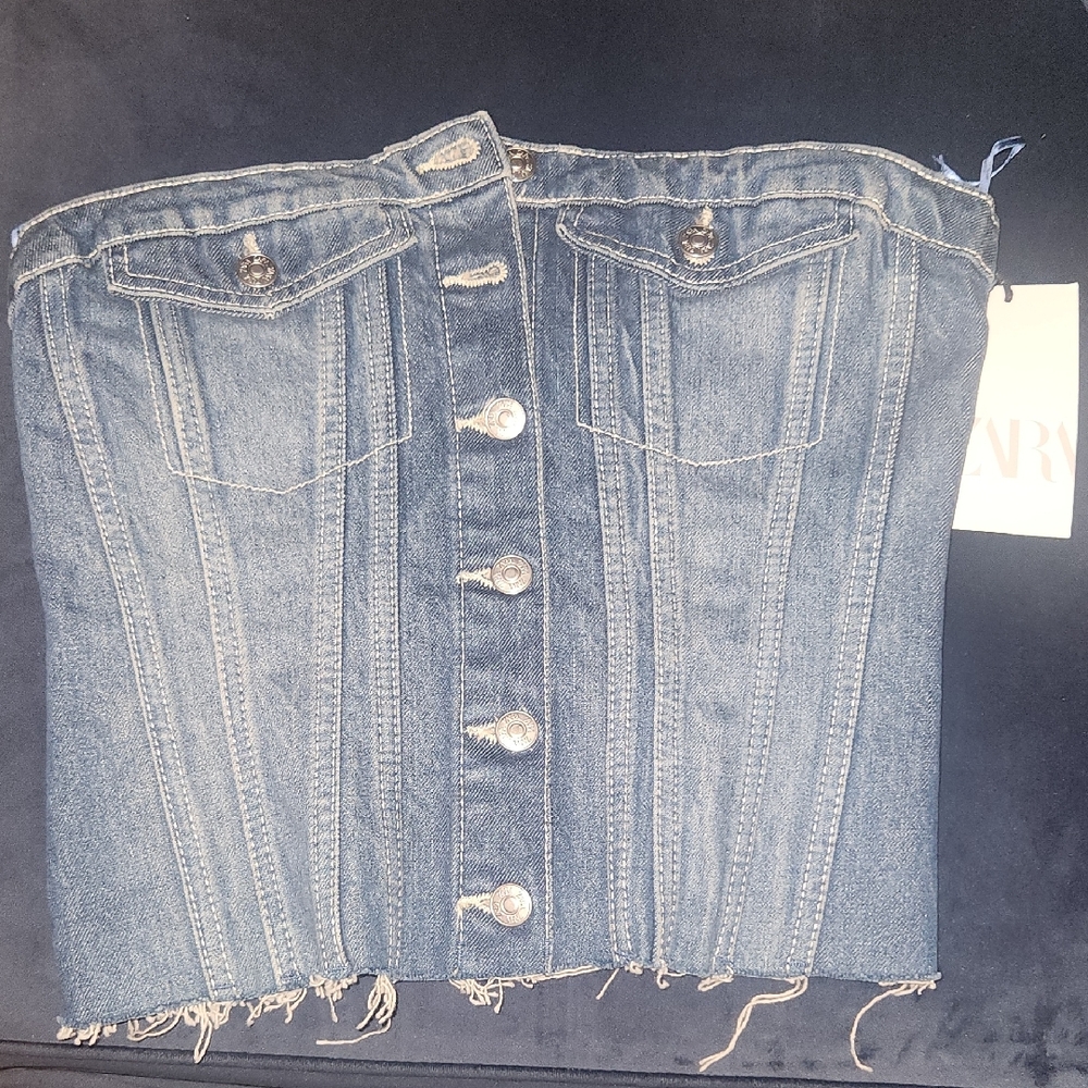 Zara Blue Denim Buttoned Crop Top